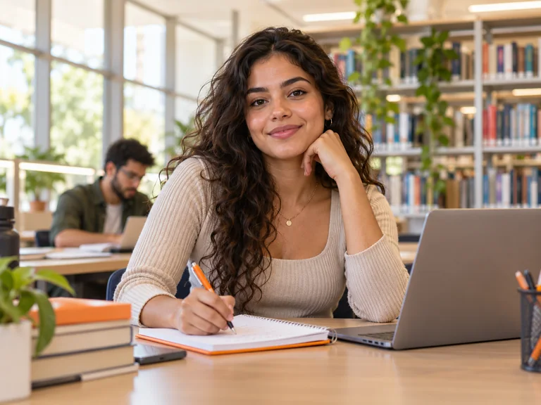 Imagem ilustrativa de estudante com caderno e computador