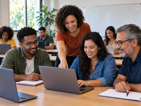 Participantes em oficina prática de habilidades digitais