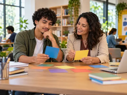 Estudante explorando interesses profissionais com uma orientadora