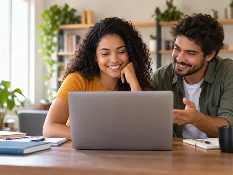 Estudantes consultando informações de ingresso no computador